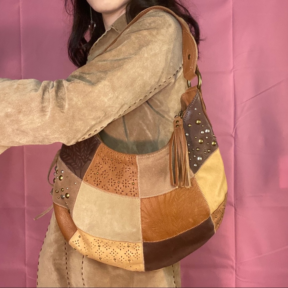 Leather patchwork shoulder bag ⚡️